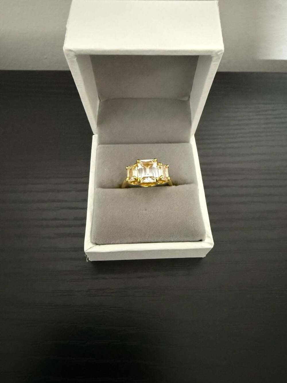 2 carat 14K Yellow Gold Moissanite 8x6mm Emerald Engagement Ring-size 7